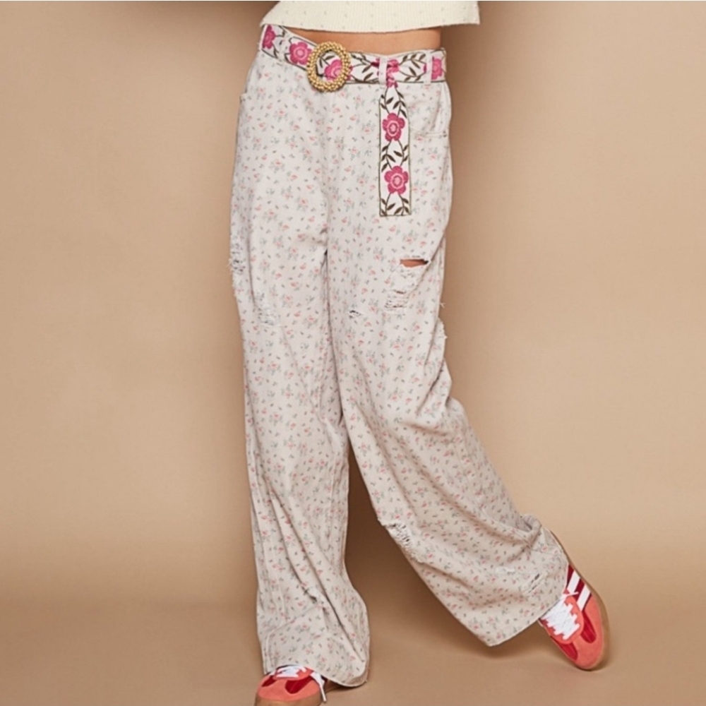 POL Floral Cream Wide-Leg Pants